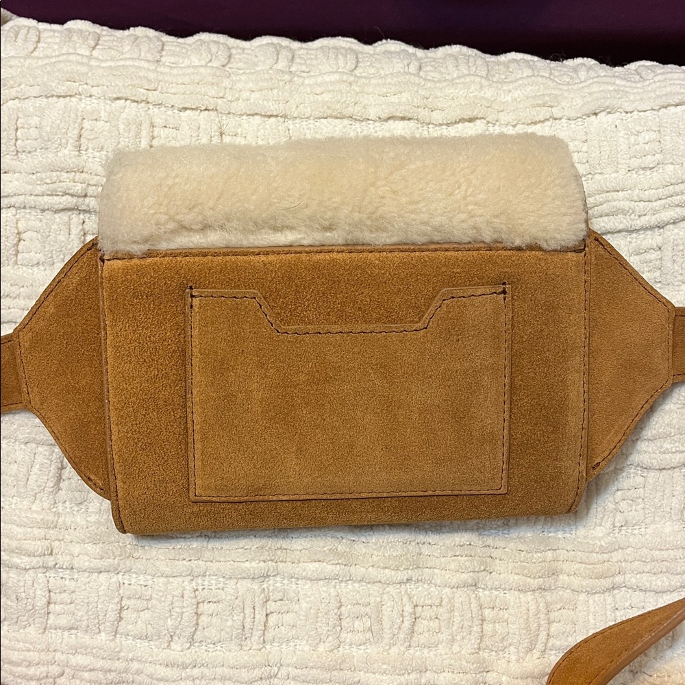 NWT IRO PARIS Horu Calfskin Suede Shearling Belt Bag in Camel/Cream - Picture 4 of 5